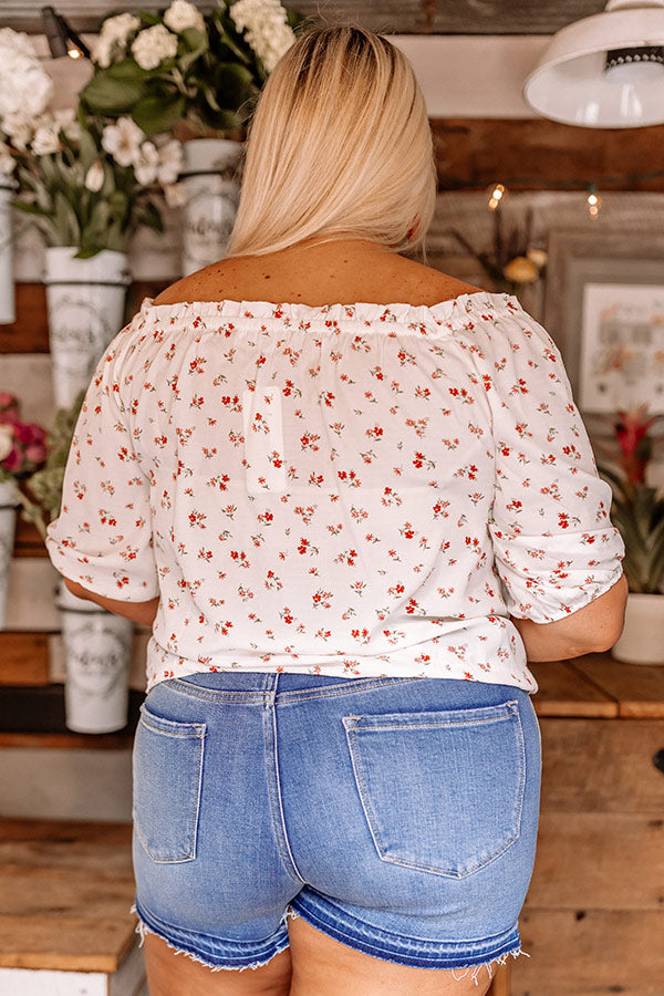 Oakcrest Off Shoulder Floral Top in White Curves