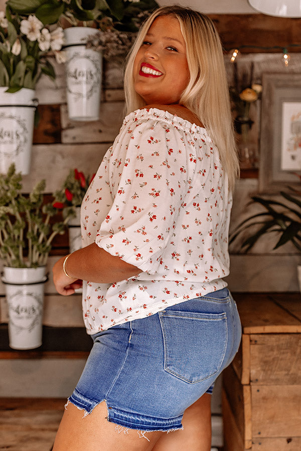Oakcrest Off Shoulder Floral Top in White Curves