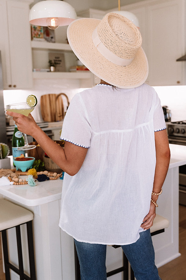 Cozy Cabana Embroidered Top In White