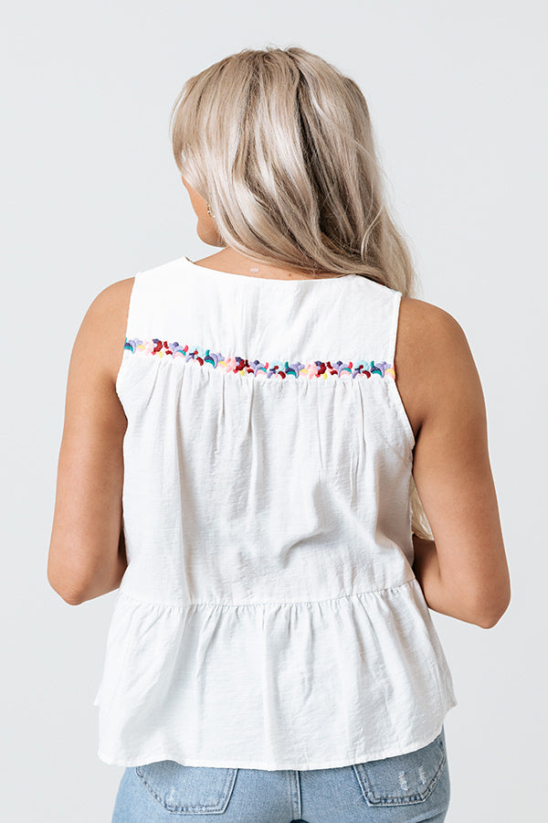 Tahitian Gardens Embroidered Top In White