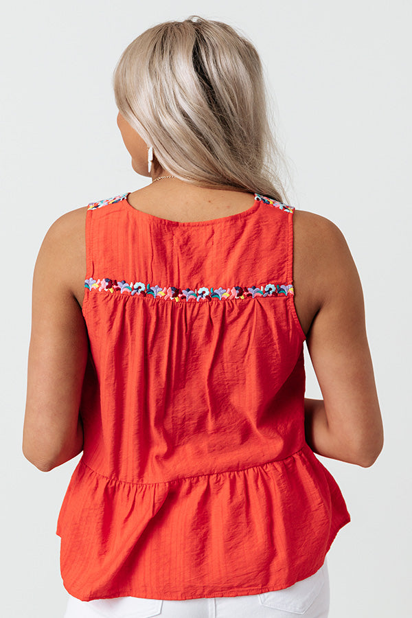 Tahitian Gardens Embroidered Top In Scarlet