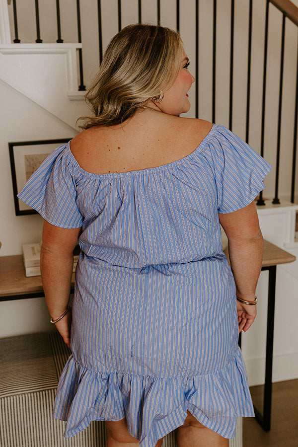 Simply Supreme Stripe Dress In Sky Blue Curves