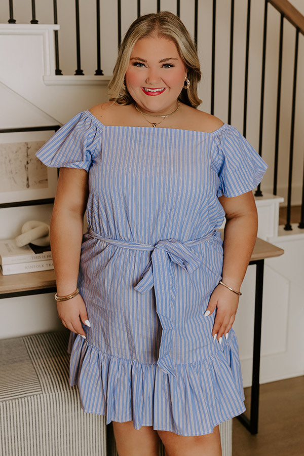Simply Supreme Stripe Dress In Sky Blue Curves