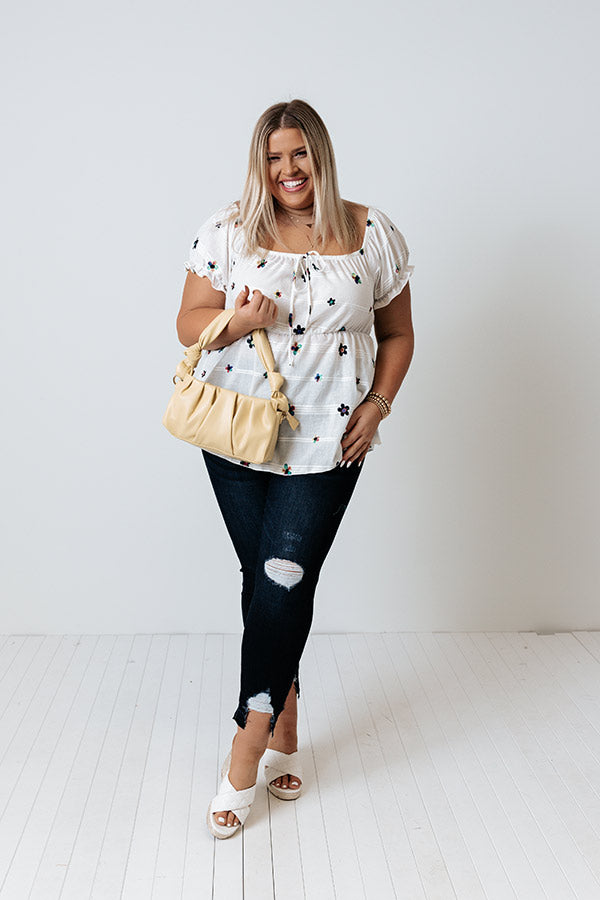 Spark Joy Embroidered Top In White Curves