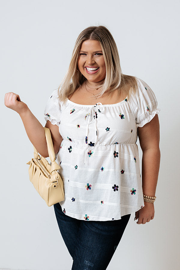 Spark Joy Embroidered Top In White Curves