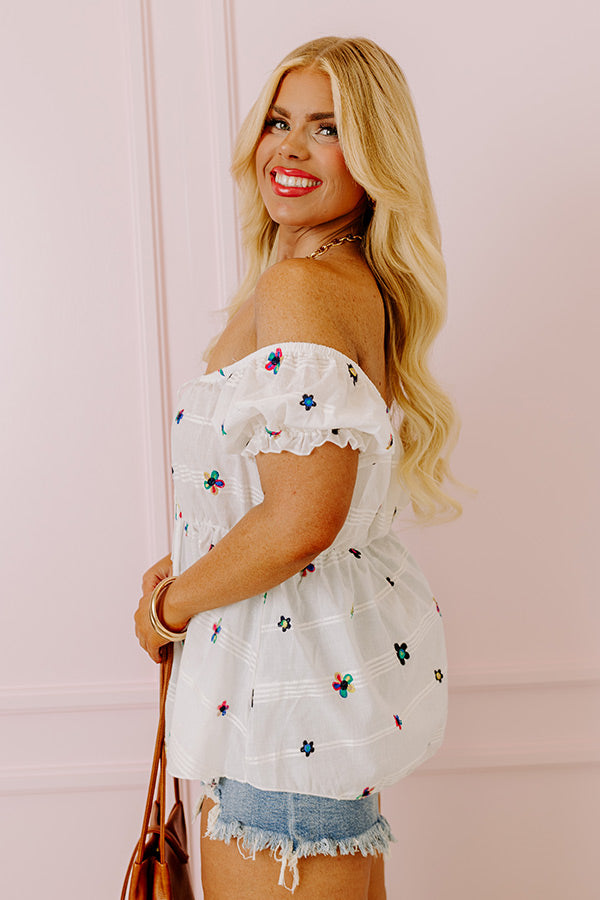 Spark Joy Embroidered Top In White Curves