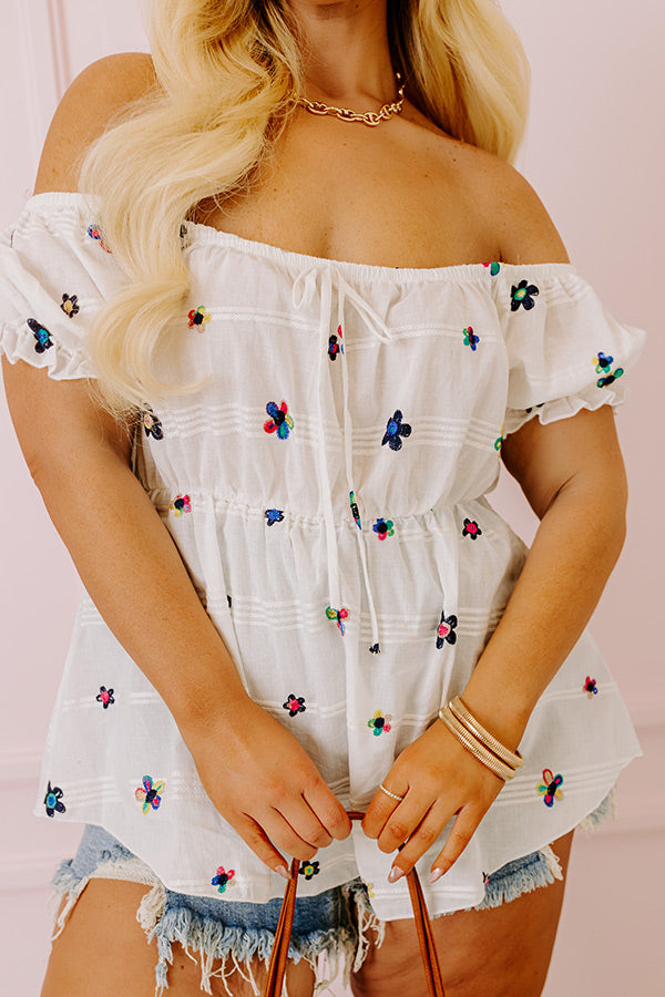 Spark Joy Embroidered Top In White Curves