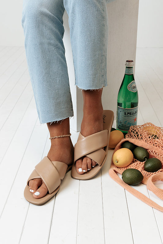 The Juanita Faux Leather Sandal In Iced Latte