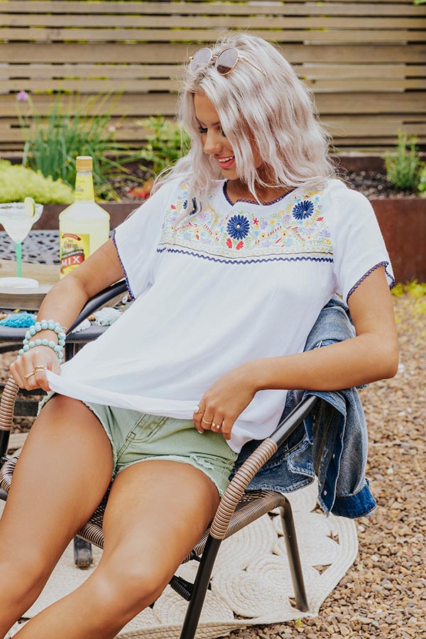 Dreamy Destination Embroidered Shift Top In Navy