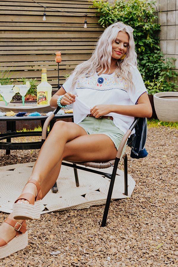 Dreamy Destination Embroidered Shift Top In Navy