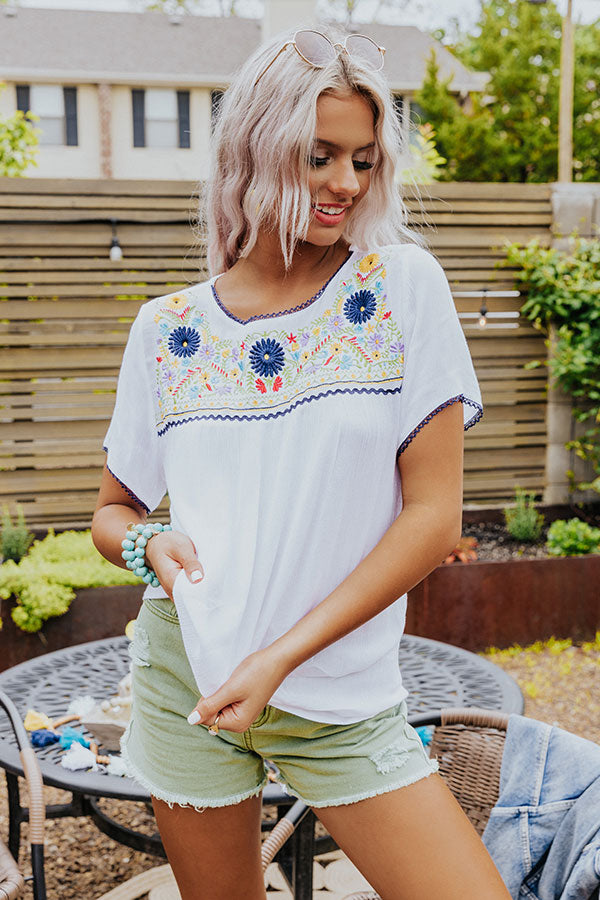 Dreamy Destination Embroidered Shift Top In Navy