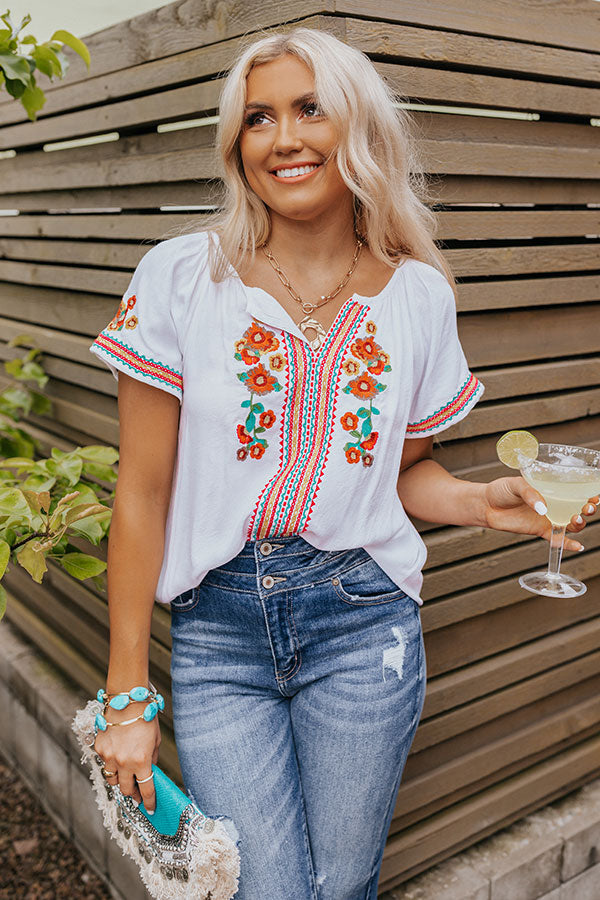 Pulled To Paradise Embroidered Top in Hot Pink