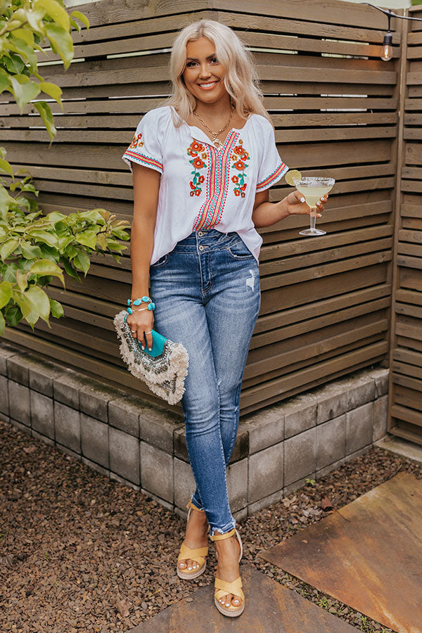 Pulled To Paradise Embroidered Top in Hot Pink