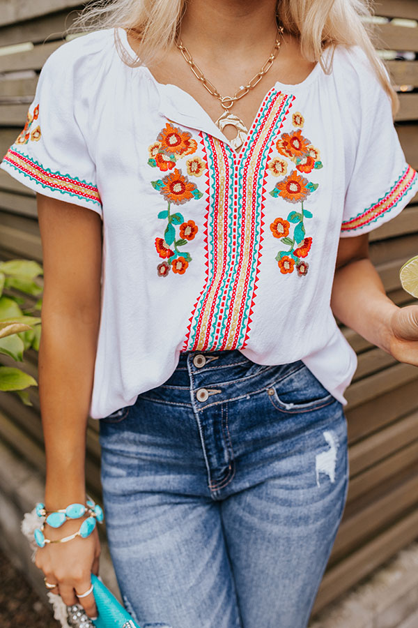Pulled To Paradise Embroidered Top in Hot Pink
