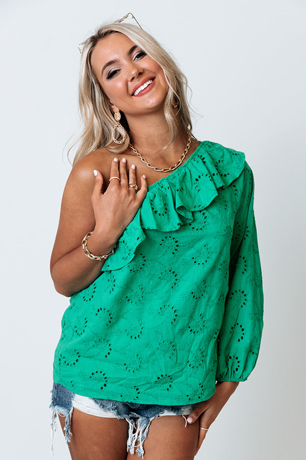 Serving Up Sangria Eyelet Top In Emerald