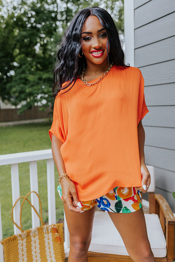 Champagne Craving Satin Shift Top In Tangerine