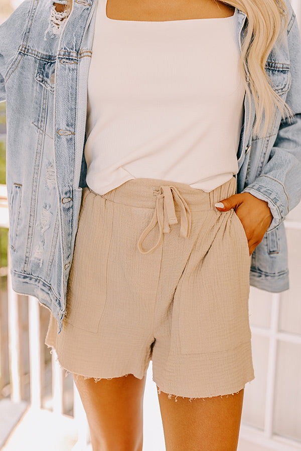 Walking In Paradise High Waist Shorts In Light Beige