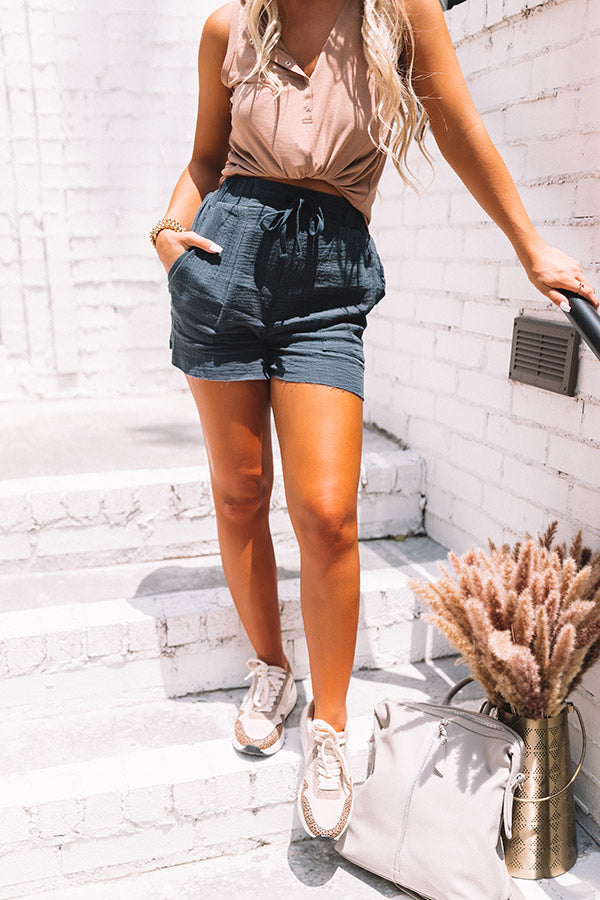 Walking In Paradise High Waist Shorts In Navy
