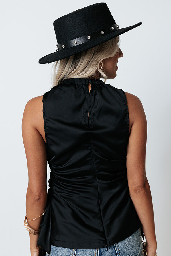 Renegade Ruched Satin Top In Black