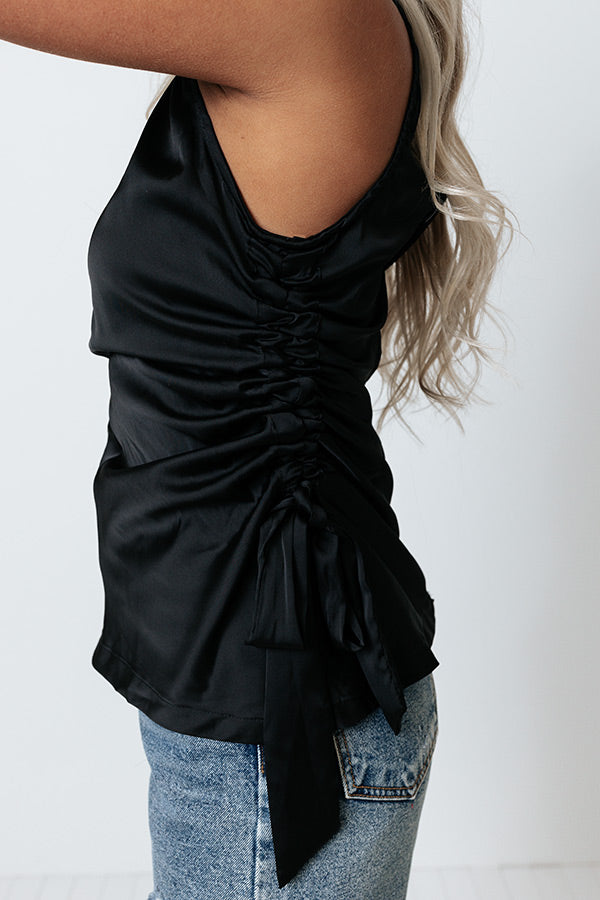 Renegade Ruched Satin Top In Black