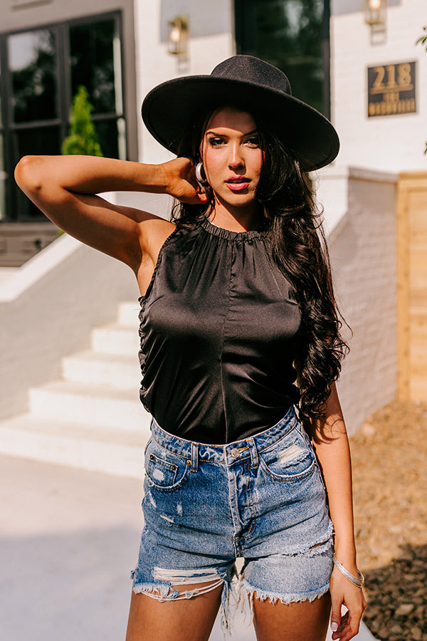 Renegade Ruched Satin Top In Black