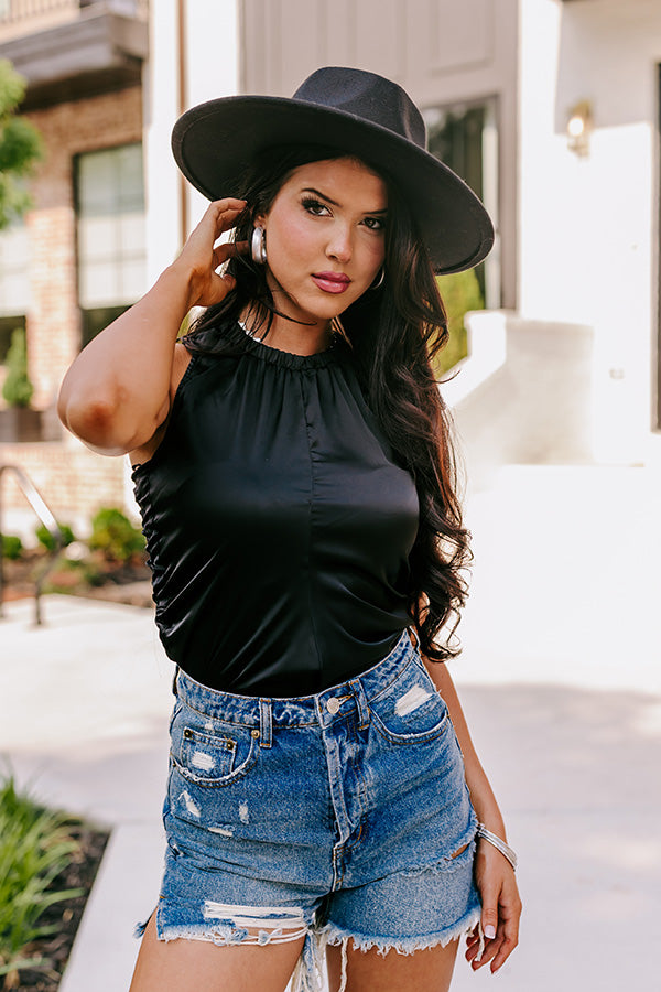 Renegade Ruched Satin Top In Black