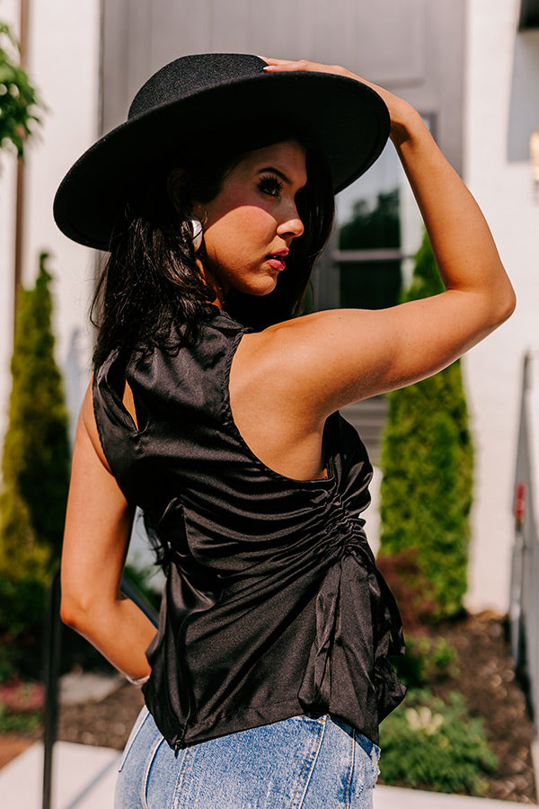 Renegade Ruched Satin Top In Black