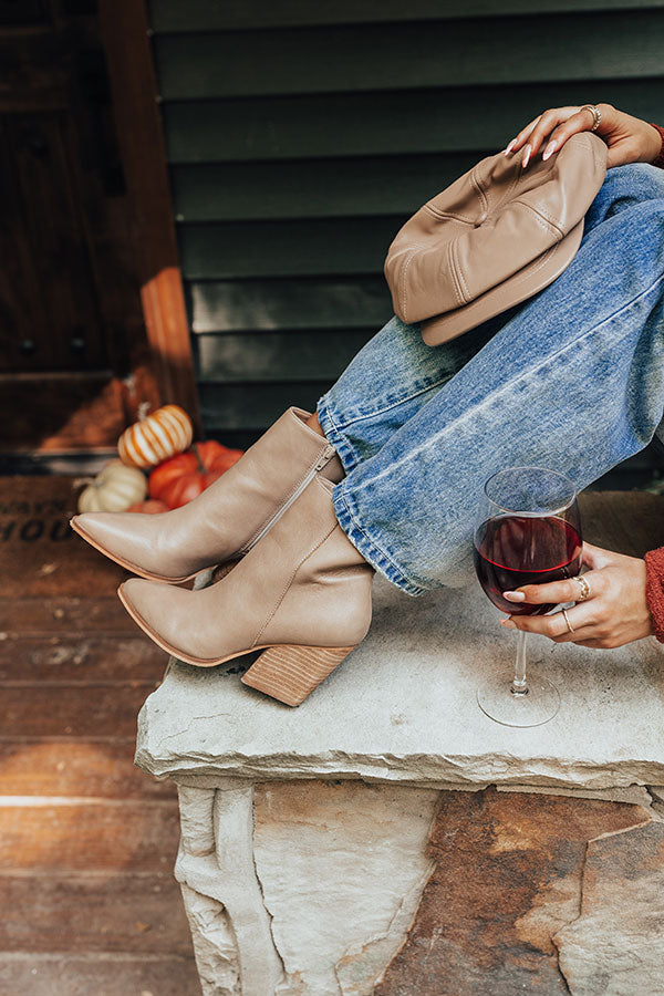 The Vinny Faux Leather Bootie In Warm Taupe