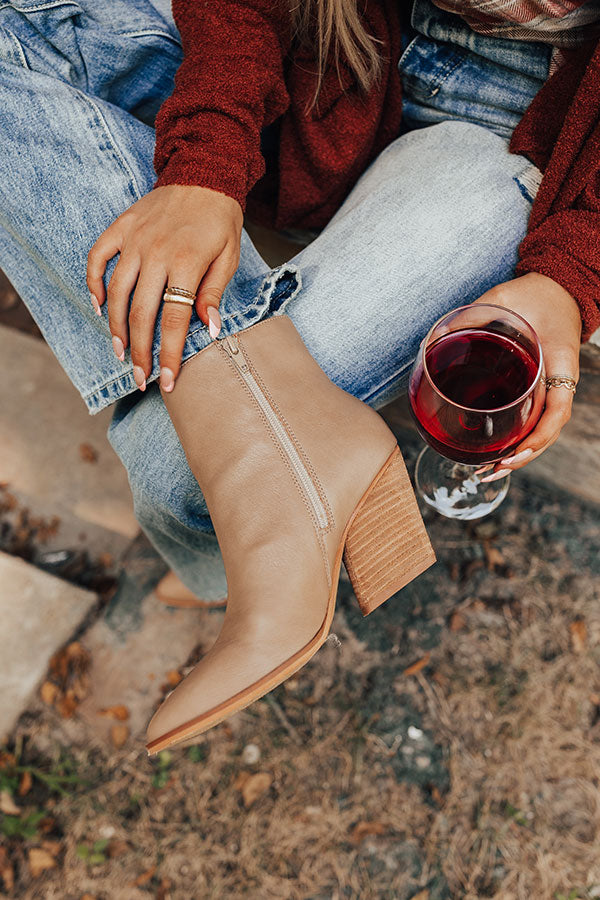 The Vinny Faux Leather Bootie In Warm Taupe