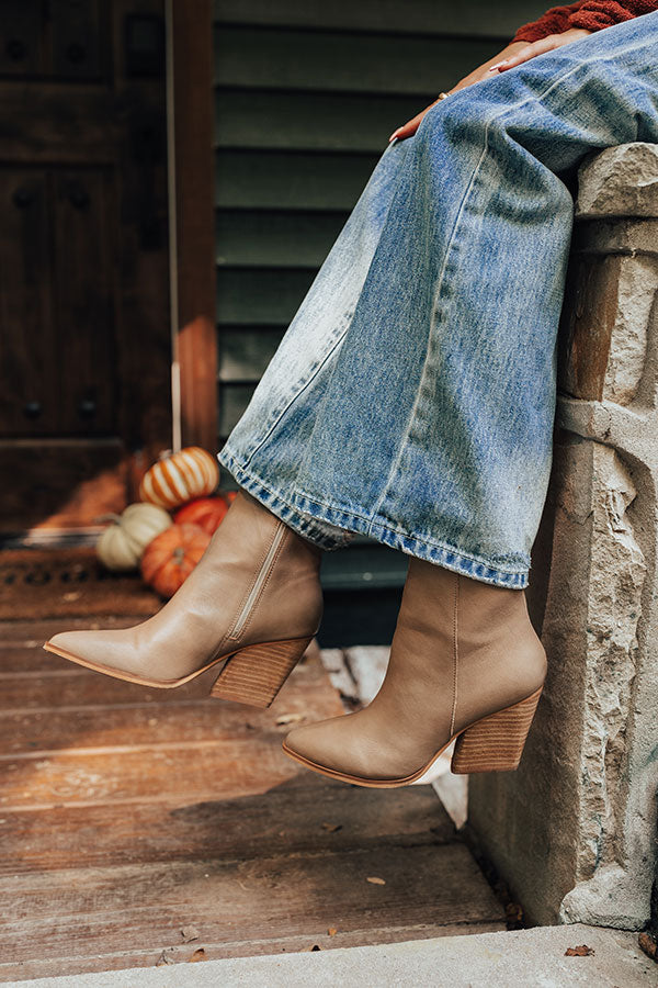 The Vinny Faux Leather Bootie In Warm Taupe