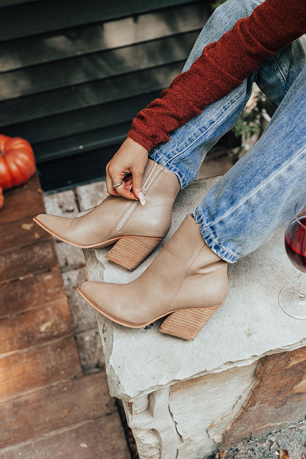 The Vinny Faux Leather Bootie In Warm Taupe