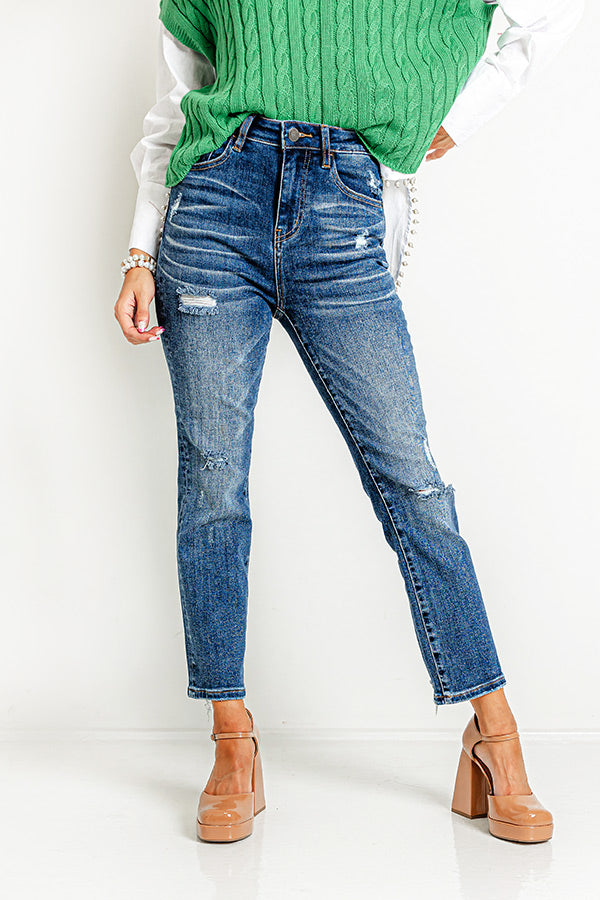 Risen The Hartlen High Waist Distressed Jean in Dark Wash