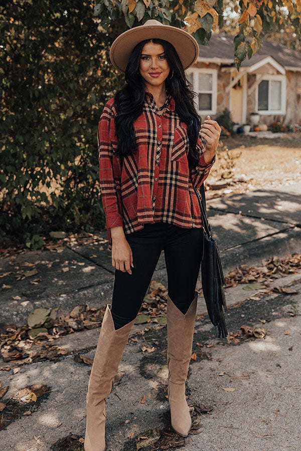 Wait List Plaid Top In Rust