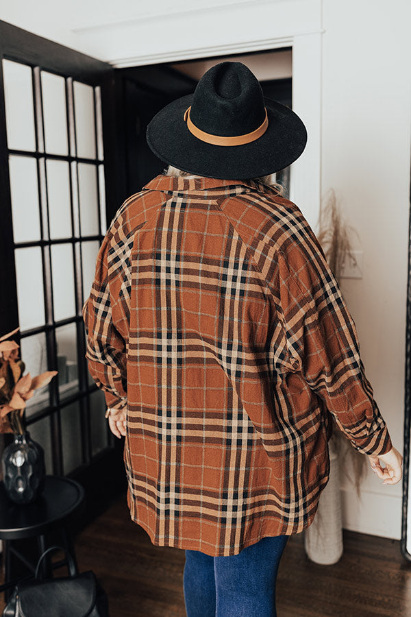 Wait List Plaid Top In Dark Camel Curves