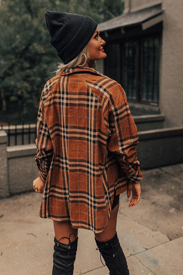 Wait List Plaid Top In Dark Camel