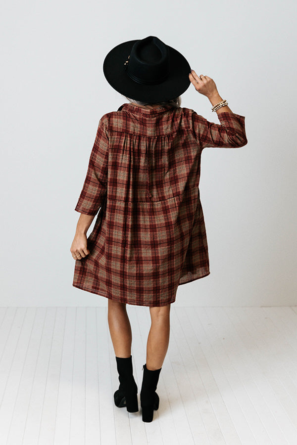 Cherry Mood Plaid Tunic Dress in Wine
