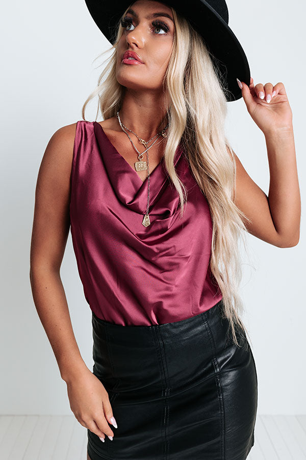 Play To Win Satin Bodysuit In Wine