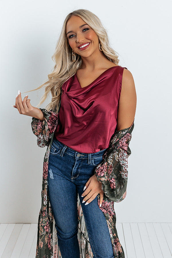 Play To Win Satin Bodysuit In Wine