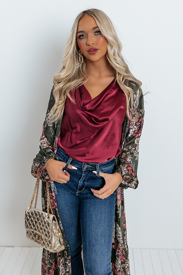 Play To Win Satin Bodysuit In Wine
