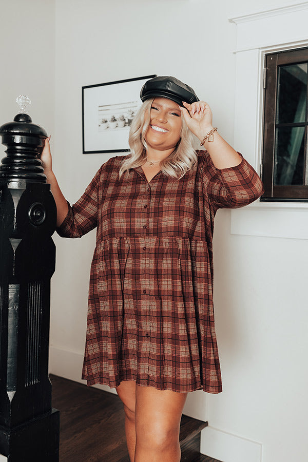 Cheery Mood Plaid Tunic Dress in Wine Curves
