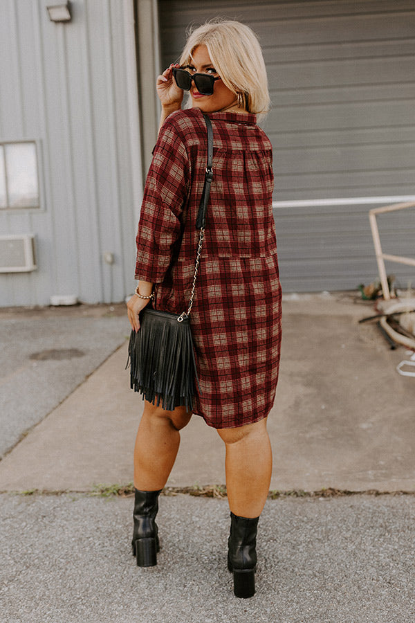 Cheery Mood Plaid Tunic Dress in Wine Curves