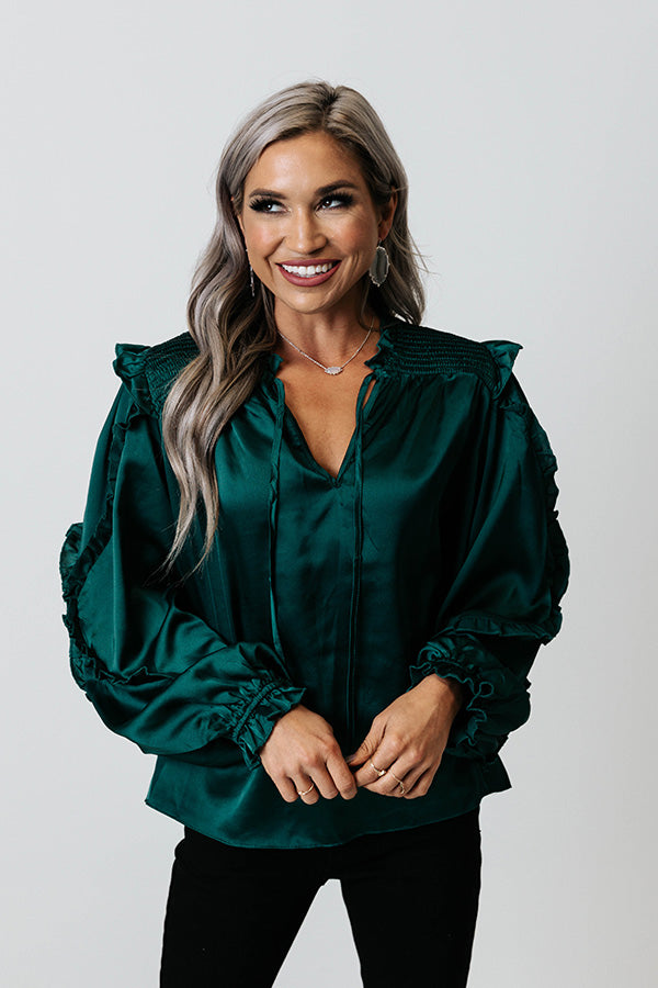 Prosecco And Poise Satin Top In Hunter Green