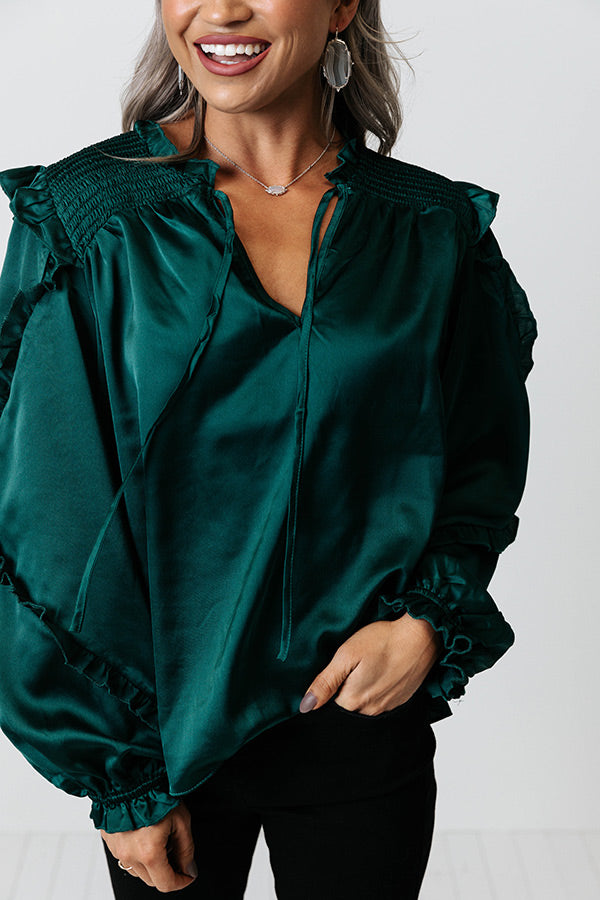 Prosecco And Poise Satin Top In Hunter Green