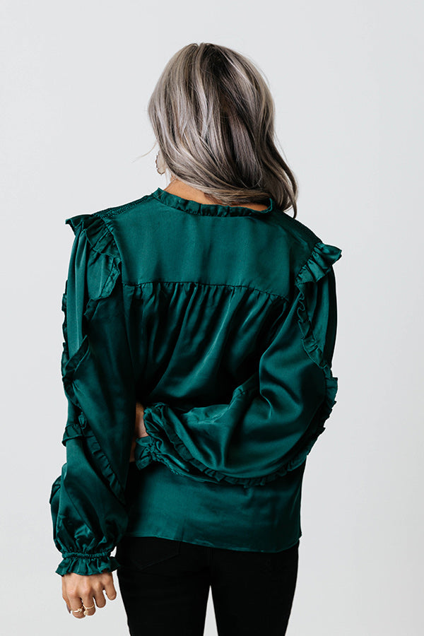 Prosecco And Poise Satin Top In Hunter Green