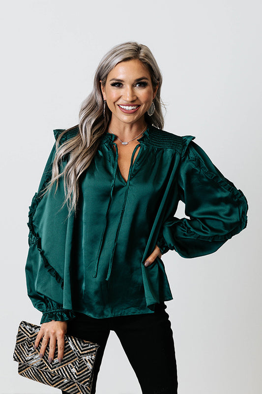 Prosecco And Poise Satin Top In Hunter Green