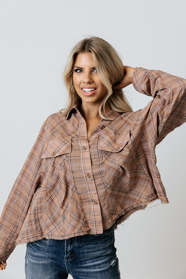 Across The Coast Plaid Top In Latte
