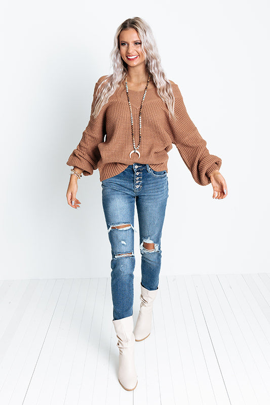 Aspen All Over Knit Sweater In Brown