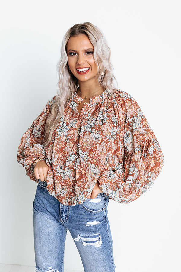 Never Stray Floral Top In Rust