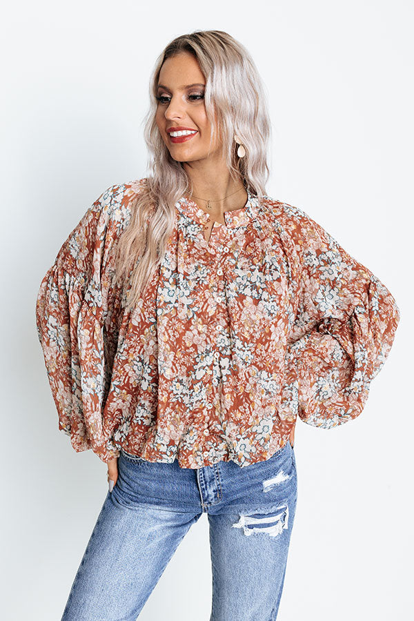 Never Stray Floral Top In Rust