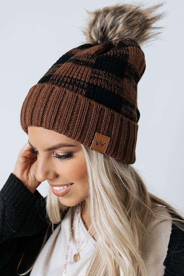 Chilly Dawn Buffalo Check Beanie In Chocolate